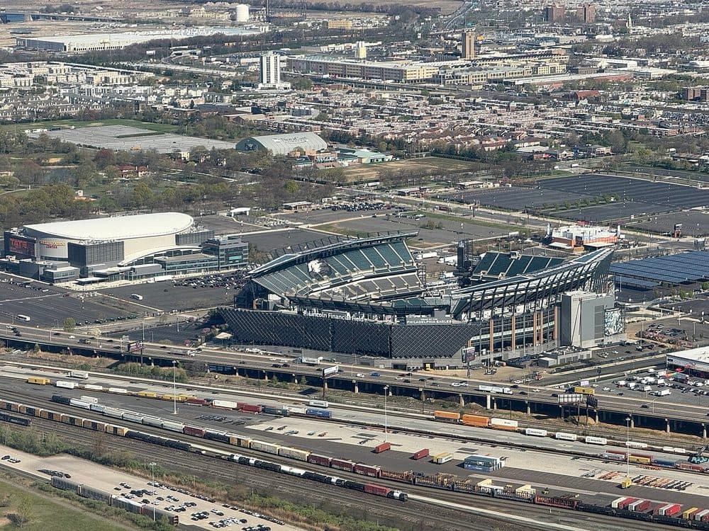 El estadio visto desde un avion en aproximacion al aeropuerto de Filadelfia