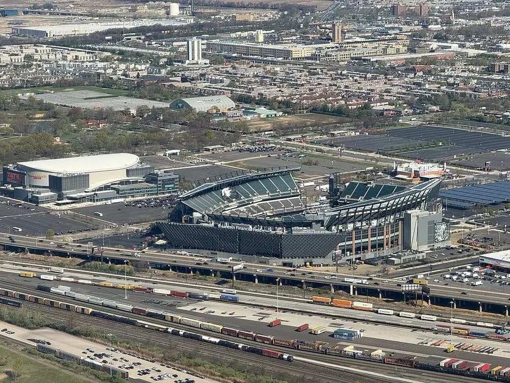 El estadio visto desde un avion en aproximacion al aeropuerto de Filadelfia